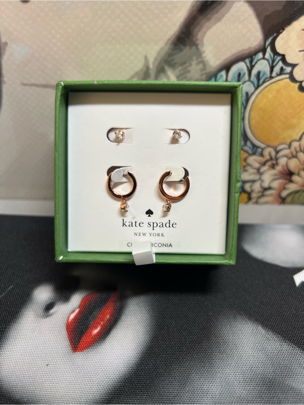 KATE SPADE ♠️ New York Rose-Gold-Tone Huggie Hoops & Crystal Stud Earrings